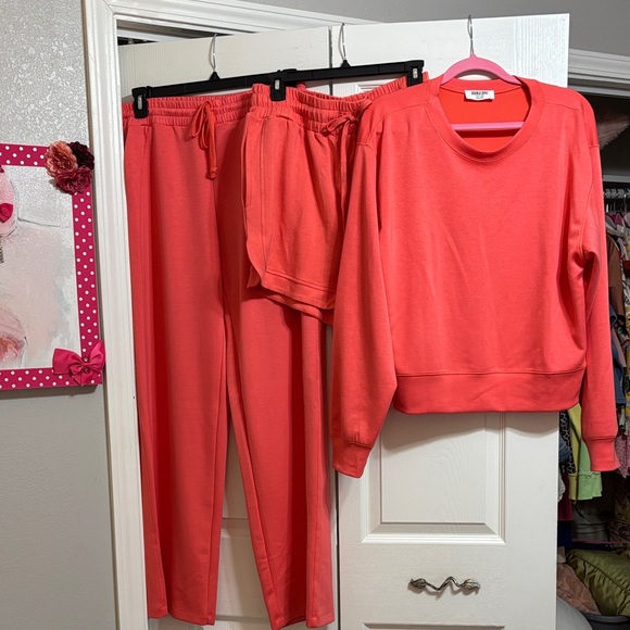 Double Zero Pants - Double Zero Coral Track Pants, Shorts & Sweatshirt Set LIKE NEW WORN ONCE